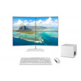 DataStation studio weiß, 2+2 Monitorträgersystem Traverse mit Tischstand weiß, 4x 24" Slim Monitore weiß, Tastatur und Maus in weiß