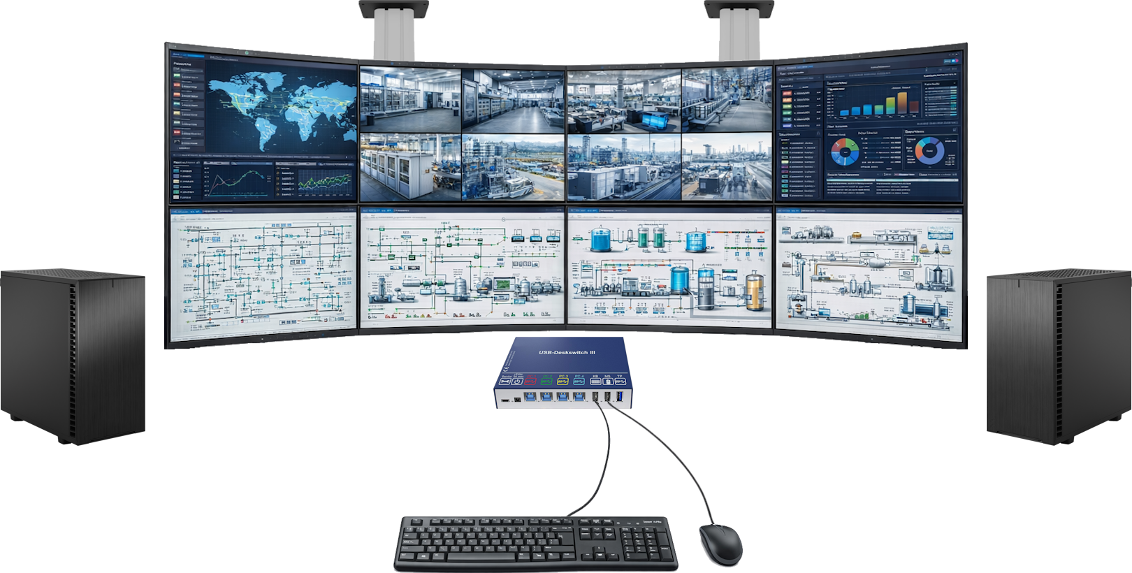 901|Deskswitch-Setup mit 2 PCs und 8 Monitoren