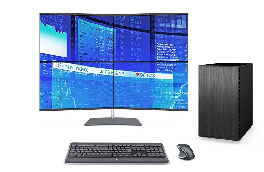 705|DataStation live, 2+2 Monitorträgersystem Traverse mit Tischstand, 4x 24" Slim Monitore, Tastatur- und Mausset