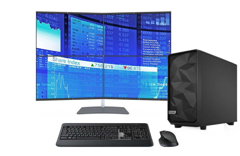 802|DataStation profi, 2+2 Monitorträgersystem Traverse mit Tischstand, 4x 24" Slim Monitore, Tastatur- und Mausset Pro Line