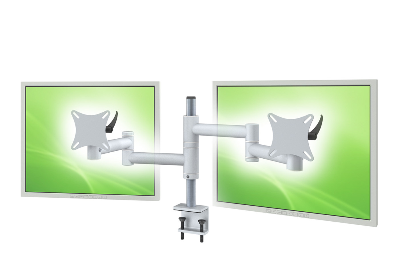 1001|Monitorträgersystem Flex 2, mit Gelenkarm 220+220, Säulenlänge 250mm und Tischklemme 15-50mm in weiß (RAL9010)