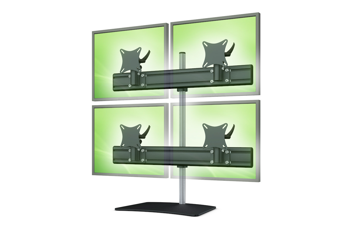 2104|Monitorträgersystem Traverse 2+2 gerade, für 24" Monitore, Säulenlänge 700mm und Tischstandplatte in Schwarz (RAL9011)
