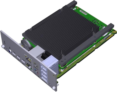 ultraFLEX Mini PC Dreiviertelansicht mit sechs miniDisplayPort, USB, Audio und Ethernet Anschlüssen